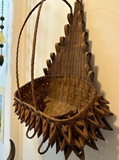 Rare Vintage Folk Art Woven Splint Basket Stepped Back Decorative Handled picture