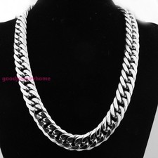 HEAVY 20mm Silver Cut Curb Cuban Link Chain 316L Stainless Steel Men's Necklace picture