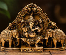 Brass Lord Ganesha with Elephant Statue, Handmade Ganesh Idol, Hindu Home Temple picture