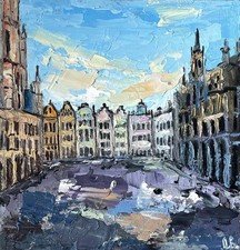 Brussels Painting Original Art Impasto Oil Painting Grand Place Art 7x7
