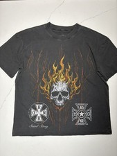 90’s Thundersportwear Flaming Skull TShirt Black Graphic Tee Mens XL Made in USA picture