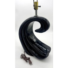 Vintage 1980s Postmodern Black Ceramic Wave Swirl Sculptural Table Lamp 21