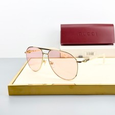 Gucci GG1220S Gold Frame Pink Lens Aviator Sunglasses New w/ Case picture