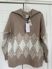 VARLEY BETTY JACQUARD HALF-ZIP SWEATER Light Taupe Size XS picture