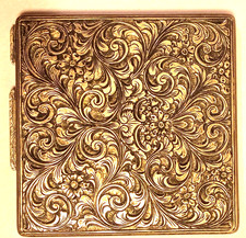 Vintage Italian 800 Silver Gilt Compact Case Florence 10 FI Engraved Floral 80g picture