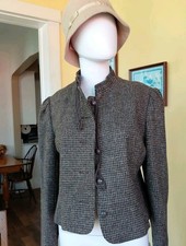 VTG Harris Tweed Blazer Womens M Wool Herringbone Jacket USA Tailored Old Money picture