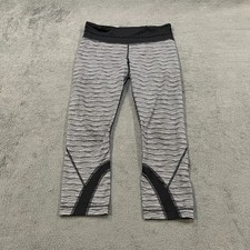 Lululemon Inspire Crop Grey Black Wave Stripe Running Leggings Women's Size 6 picture