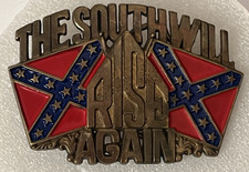 Baron Solid Brass The South Will Rise Again Vintage Belt Buckle Americana picture