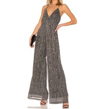 NWT Halston Heritage Sparkle Wide Leg Strappy Jumpsuit Large Disco Silver Party picture