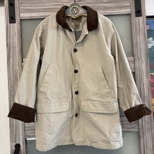 Vtg 90s LL Bean Jacket Mens L Khaki Barn Coat Corduroy Collar Canvas Field 0WY16 picture