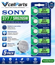 MURATA / SONY 377 SR626SW (5 piece) SR626 V377 Watch Battery USA seller picture