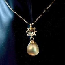 Alexis Bittar Smoky Taupe Crystal Teardrop Gold Pendant Necklace with Pouch NWOT picture