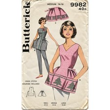 Vintage Butterick Pattern 9982 Large Sz 14-16 Cobbler & Half Apron Cross Stitch picture