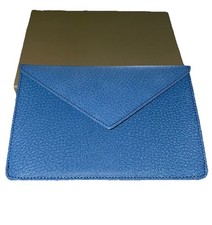 Levenger  100% Genuine Pebbled Leather Envelope Clutch Wallet Ocean Blew New Box picture