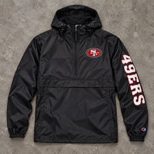 San Francisco 49ers Champion Packable Hooded Windbreaker Half-Zip Jacket - Black picture