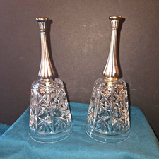Pair of Vtg Royal Crystal Rock Crystal Dinner Bells Silver Plated Handles, Italy picture