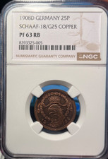 1908-D Germany 25 Pfennig   Scaaf # 18/G25  NGC PROOF-63 RB     Freshly Graded picture