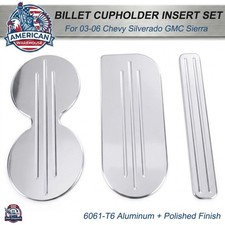 For 03-06 Chevy Silverado GMC Sierra Center Console Billet Cupholder Insert Set picture