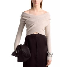 Altuzarra Women Ivory Wool Knit Mimi Off-the-Shoulder Front Cross Sweater Size M picture