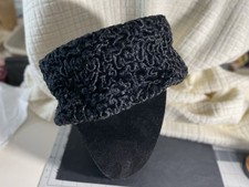 Vintage Cherry & Webb Ladies Black Faux Persian Lamb Hat Astrakhan Style Sz L picture