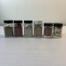 6 Vtg Hazel Atlas Glass Glitter Shaker Bottles Lot Square Round Metallic Jars picture