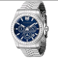 🔥 TechnoMarine Manta Ray Men's Watch 42mm Steel Blue Dial Crystals TM-222017 picture
