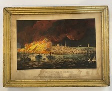 Currier Ives Great Fire Boston 1872 Print Hand Colored Lithograph 16.5x12.5 picture