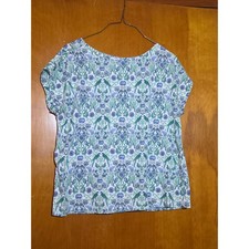 J. Jill Small Petite Bird Floral Damask Button Back Short Sleeve Top Blouse SP picture