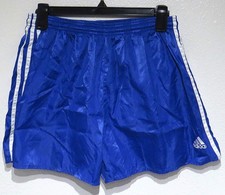 vtg Adidas ROYAL BLUE Satin Shorts SMALL 90s/Y2K Soccer Running White Stripes picture