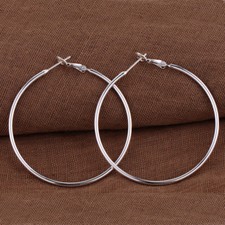 Womens 925 Sterling Silver Elegant 50mm/2 Inches Large Round Thin Hoop Earrings  picture