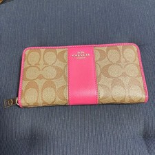 COACH Long Wallet Brown Pink Leather Signature Womens Japan Used picture