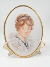 Hand Painted 9.5 x 7” Hand Painted Porcelain Plaque Young Woman Portrait Signed picture