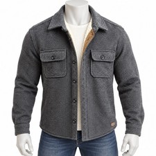 TITLE:JACHS New York Mens L Gray Herringbone Sherpa Lined Shirt Jacket Shacket picture