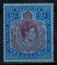 Bermuda 1940 KG VI SG 116b 2/- Deep Purple & Ultra on Grey Blue P14 1/4 MVLH GEM picture