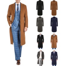 Men's Knee Length Wool Blend Three Button Long Jacket Overcoat Top Coat picture
