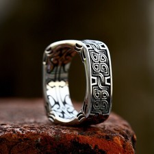Vintage Viking Celtic Knot Wedding Band Stainless Steel Men's Retro Biker Ring. picture