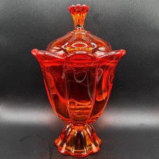 Vintage Viking Glass Epic 6 Petal Persimmon Orange Covered Candy Dish MCM picture