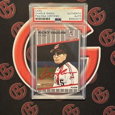 Charlie Sheen Signed Ricky Wild Thing Vaughn Autographed Baseball Card PSA AUTO picture