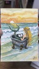 ACEO Print Of “Mermaid Tales” Mermaid Coastal Watercolor Art By Kelly Horn picture