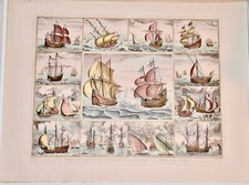 Sailing Vessels. Original 19th cent. Engraving, by Pieter Bruegel 24x30inch picture