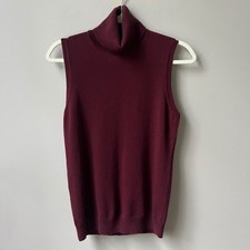 Theory Cashmere Sleeveless Sweater Women's Large Burgundy Turtleneck Classic Top picture
