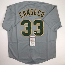 Autographed/Signed JOSE CANSECO Oakland Grey Baseball Jersey JSA COA Auto picture