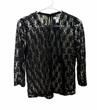 Black Lace Studded Collar Long-Sleeve Top picture