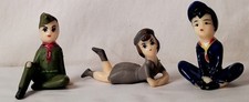 GIRL SCOUT BROWNIE 3 CAKE TOPPERS 3 1/4” VINTAGE WILTON 1950s FIGURINES picture