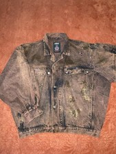 VTG 80s Jeanjer Acid Wash Denim Jacket M Gold Glitter Paint Rhinestone picture