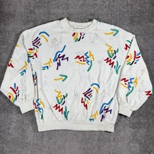 Vintage Morelle Crewneck Womens Medium White Scribbles Long Sleeve 80s Retro picture