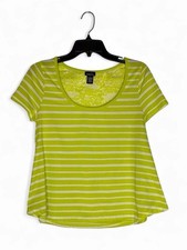 Rue 21 Y2K Lime Green Striped Lace Back Babydoll Tee Size L picture