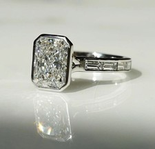Moissanite Bezel Set Engagement Ring 2.50 Carat Radiant Cut Solid 14K White Gold picture
