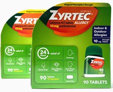 ZYRTEC 2 X 90 TABLETS *ORIGINAL STRENGTH* 24 HR INDOOR/OUTDOOR ALLERGY EXP 2028+ picture