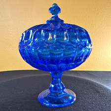 Fenton Colonial Blue Glass Round Pedestal Compote Bowl with Lid Decorative picture